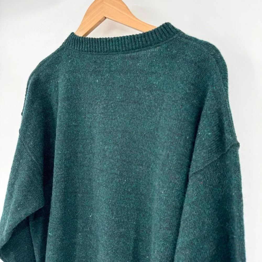 REI Dark Forest Green Vtg 90s Long Sleeve Henley Wool Sweater Men's L